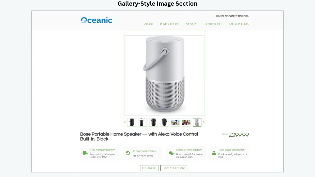 BoostOnTime eBay product template featuring large gallery-style image section, thumbnails, clean layout and trust badges 