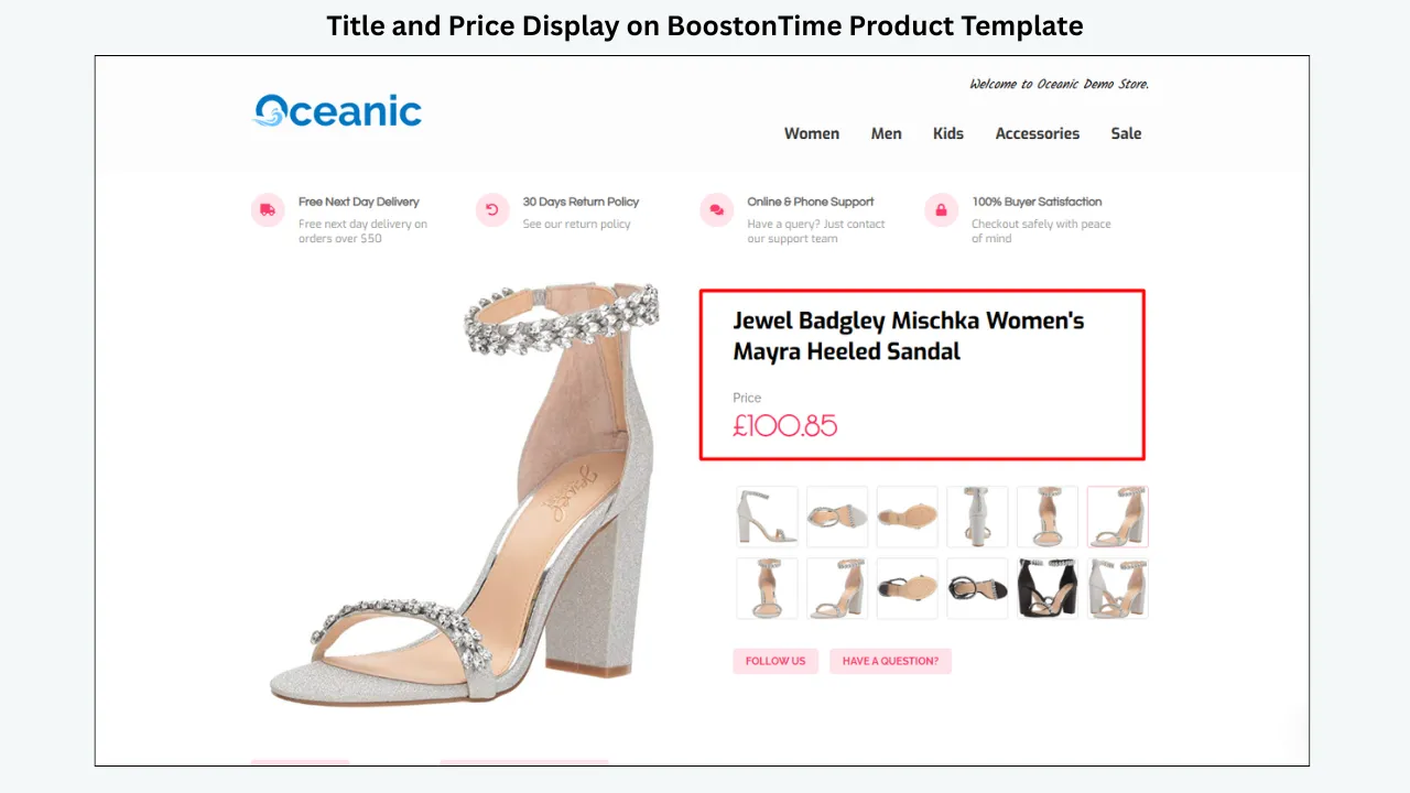 BoostOnTime product template showing clear product title, price, and trust badges layout