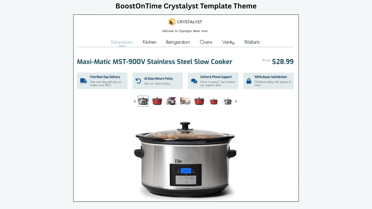 BoostOnTime Crystalyst eBay template featuring a stainless steel slow cooker