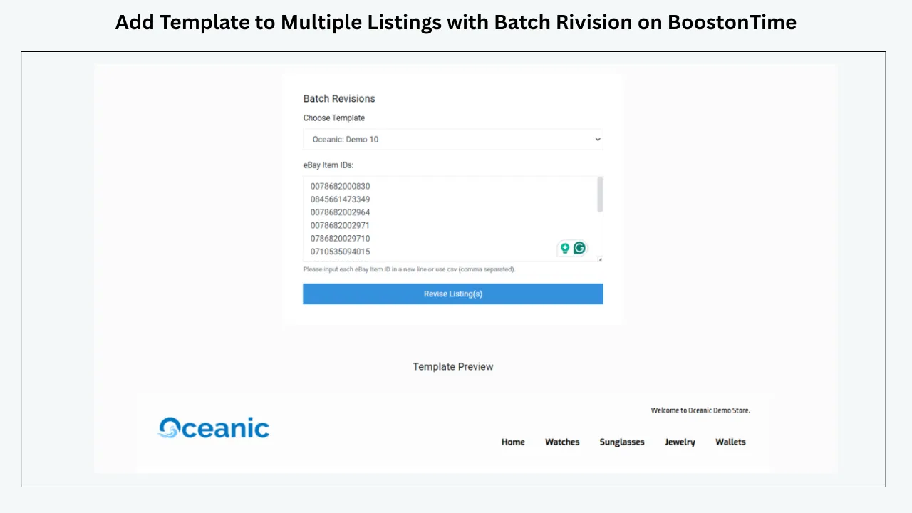 BoostOnTime batch revision tool for applying an eBay template to multiple listings