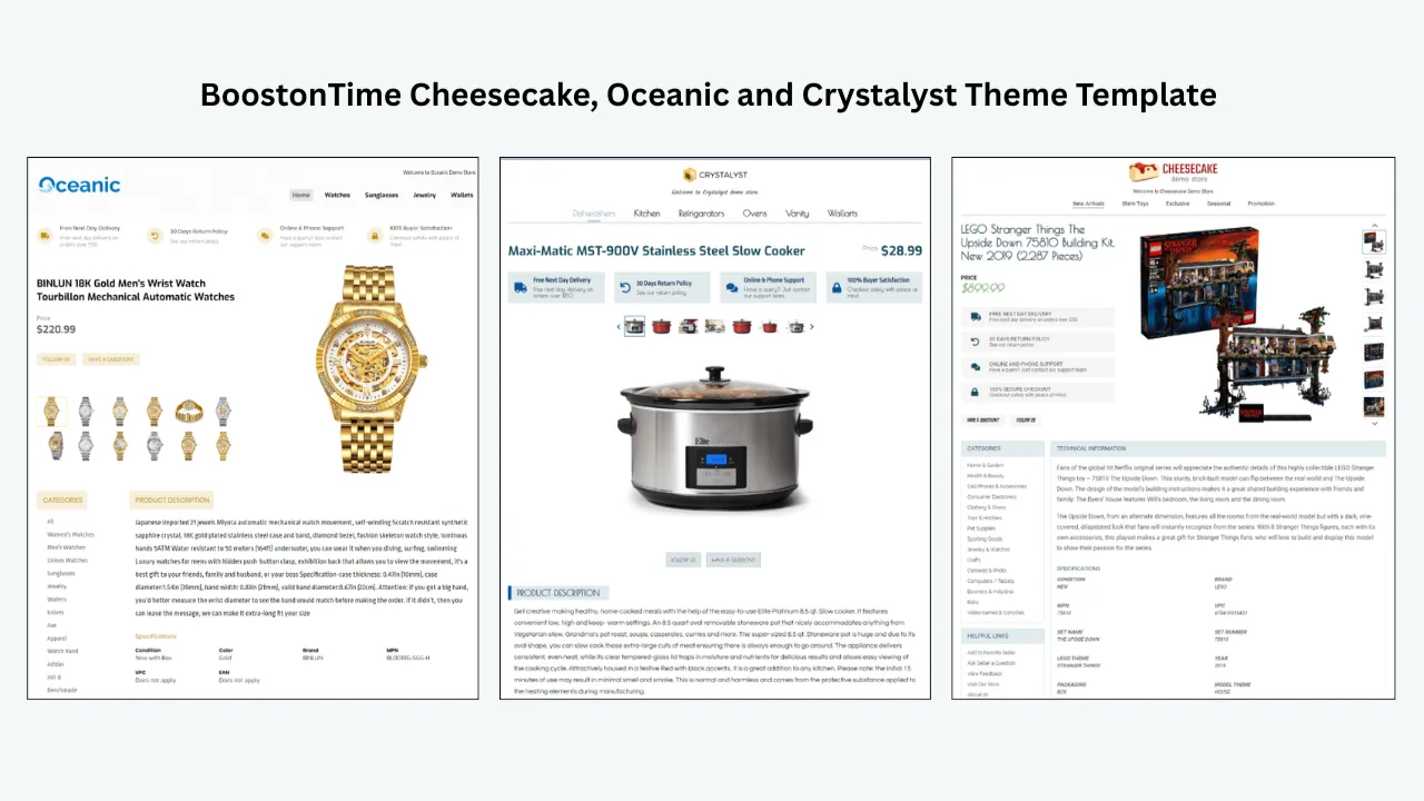 BoostOnTime Cheesecake, Oceanic, and Crystalyst eBay theme templates