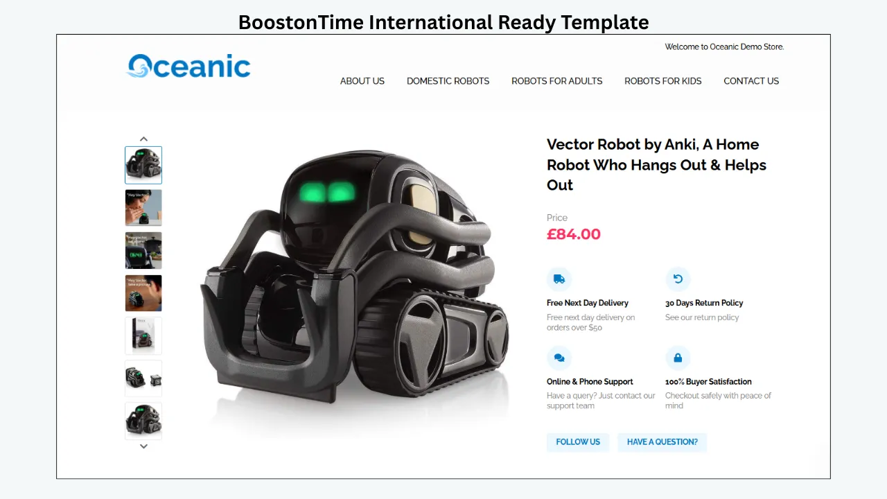 BoostOnTime international ready eBay template showing product page with images, title, price and trust badges