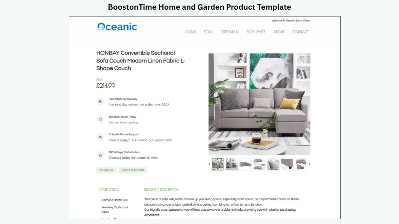 BoostonTime home and garden product template featuring a convertible sectional sofa