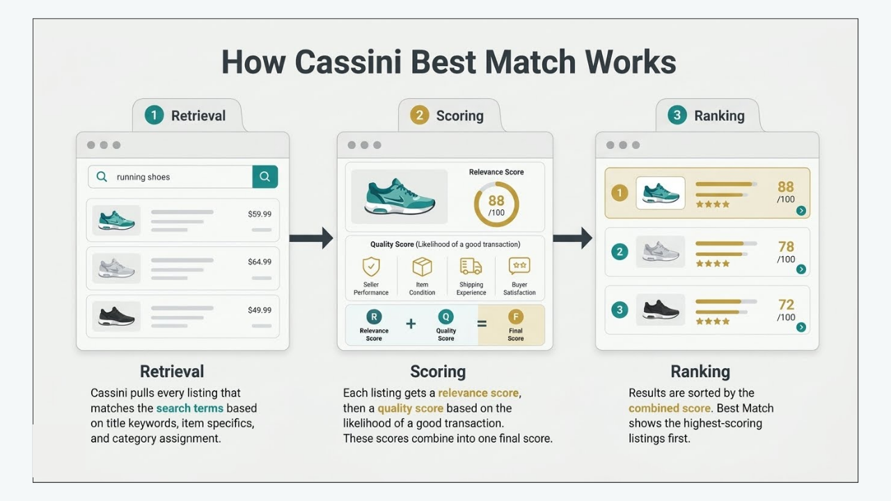 How eBay Cassini Best Match works through listing retrieval, scoring, and ranking