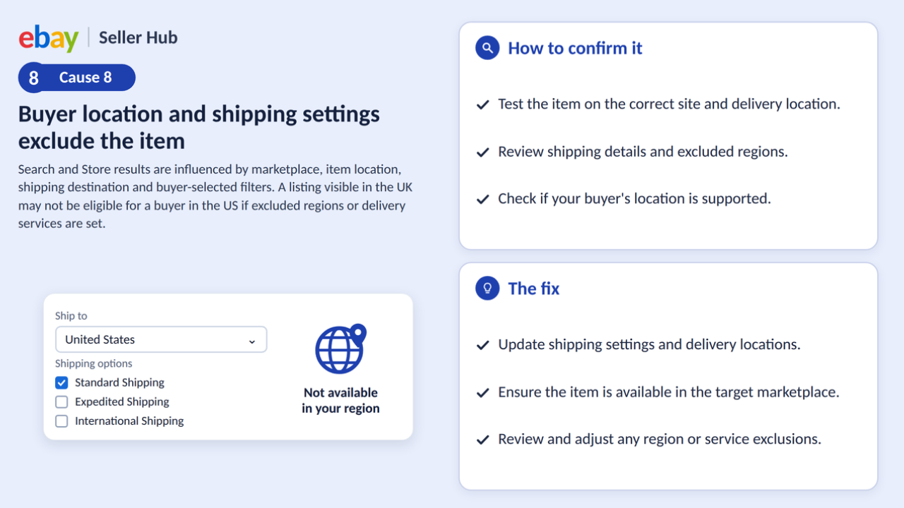 eBay shipping settings excluding items based on buyer location and delivery regions